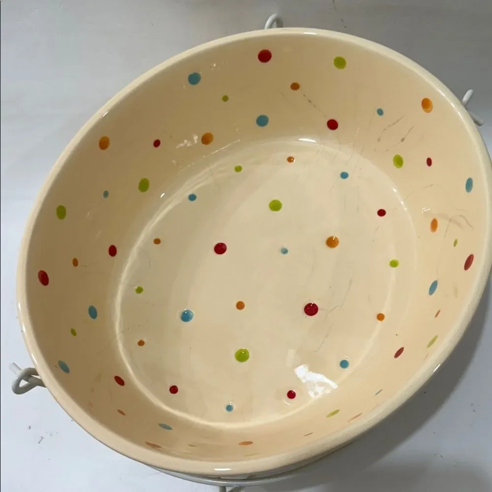 Temptations Tara 2 Qt Oven Ware Dish Polka Dot Cream Ceramic Chicken 4 Pieces